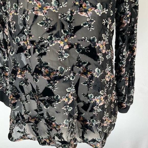 New Rebecca Taylor Womens Top 8 Floral Velvet Semi Sheer Silk Blend Black - Picture 4 of 13